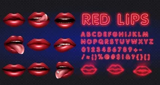 女性嘴唇与霓虹字母插图