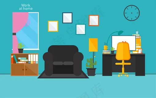 使用向量设计的私人房间工作中的工作间