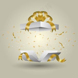 一个白色礼盒系着金色丝带突发的金色渐变色背景