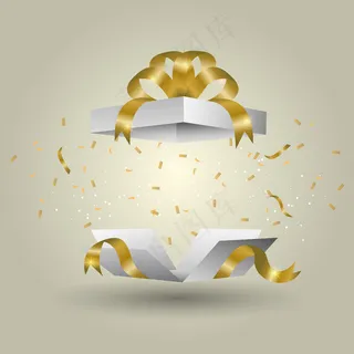 一个白色礼盒系着金色丝带突发的金色渐变色背景