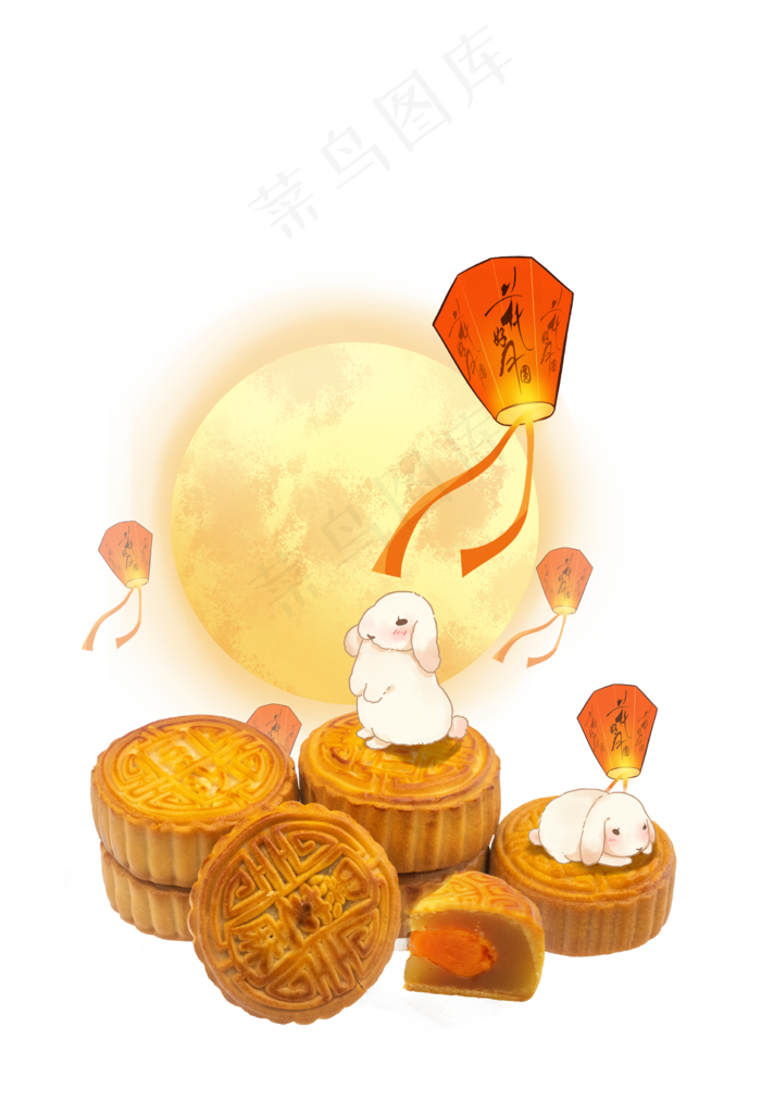 兔子中秋月饼,免抠元素(2252*3301px 300 dpi )psd模版下载