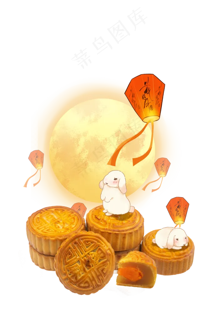 兔子中秋月饼,免抠元素(2252*3301px 300 dpi )psd模版下载