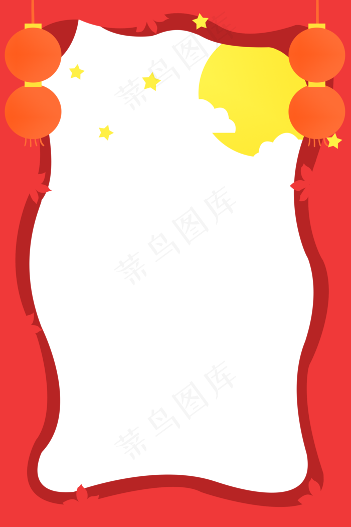 中秋节月亮红灯笼立体剪纸风(2000X3000(DPI:300))psd模版下载