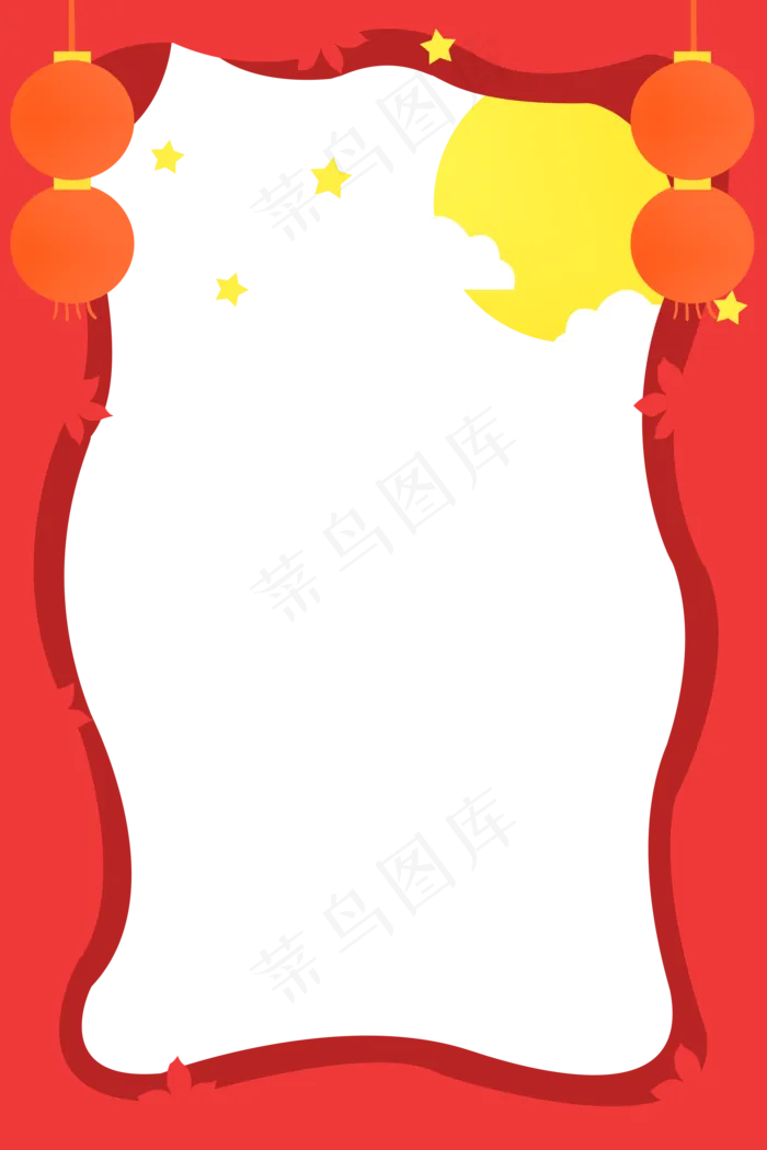 中秋节月亮红灯笼立体剪纸风(2000X3000(DPI:300))psd模版下载