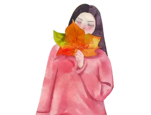 秋季手绘水彩女孩和枫叶