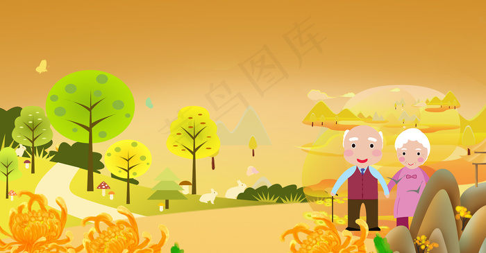 重阳节登山赏菊简约背景