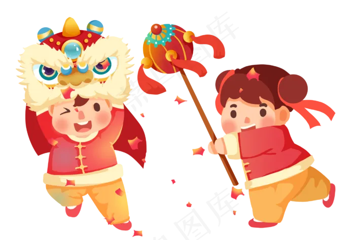 新年福娃舞狮子玩耍(2952X2000(DPI:300))psd模版下载