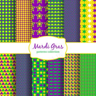 狂欢节图案系列。绿色和背景，黄色和装饰时尚。矢量错觉