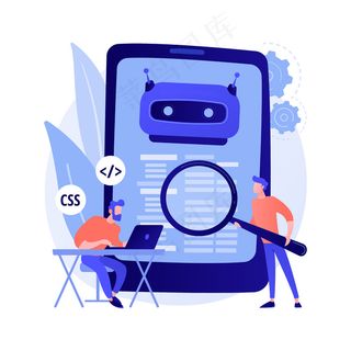 Java开发者。智能手机软件。javascript编码，编写应用程序app，css编程。html源代码篡改。移动程序。向量孤立概念隐喻插图。