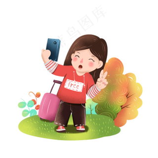 人物旅游创意小清新插图自拍国庆