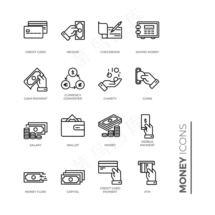 简单的货币图标，轮廓图标eps,ai矢量模版下载