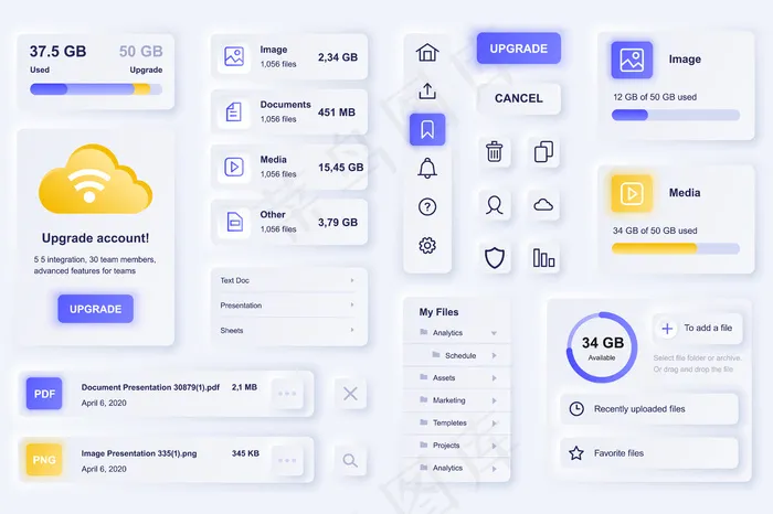 云技术手机app移动应用的用户界面元素eps,ai矢量模版下载