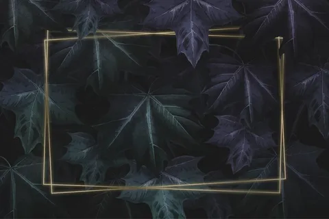 手绘紫绿色枫叶图案背景矩形金框