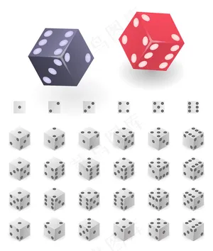 骰子图标设置。用于网页设计的等距骰子矢量图标集，隔离在白色背景上