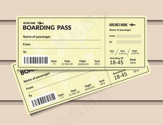 机票。航空公司登机牌模板。机场和飞机通行证文件。