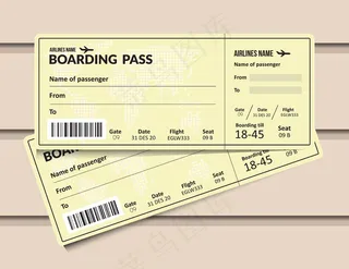 机票。航空公司登机牌模板。机场和飞机通行证文件。
