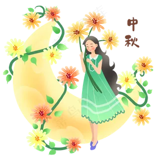 中秋节拿着小花女孩