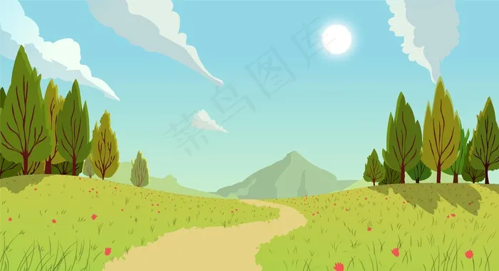 山路田园风光eps,ai矢量模版下载