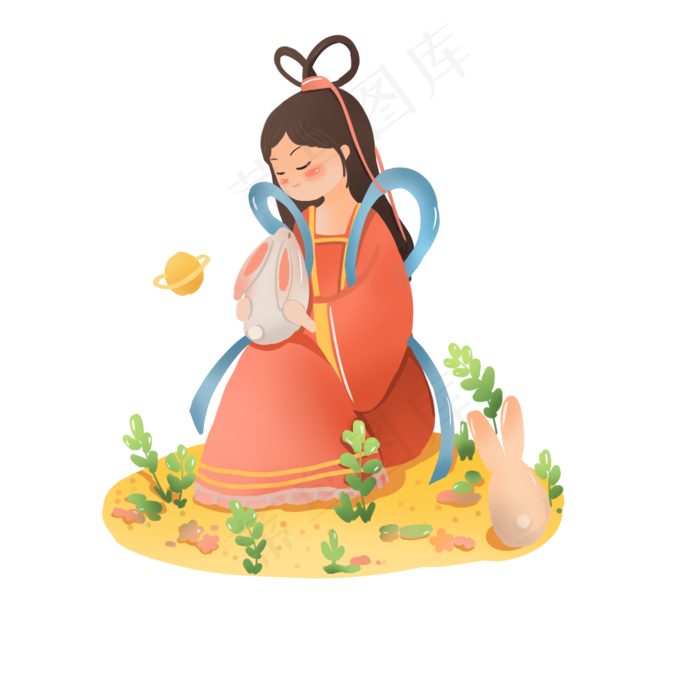 简约创意手绘风中秋嫦娥兔子可商