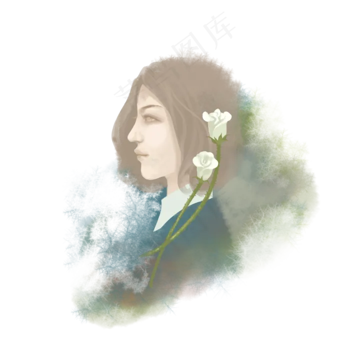 白色花朵女人(2000X2000(DPI:300))psd模版下载