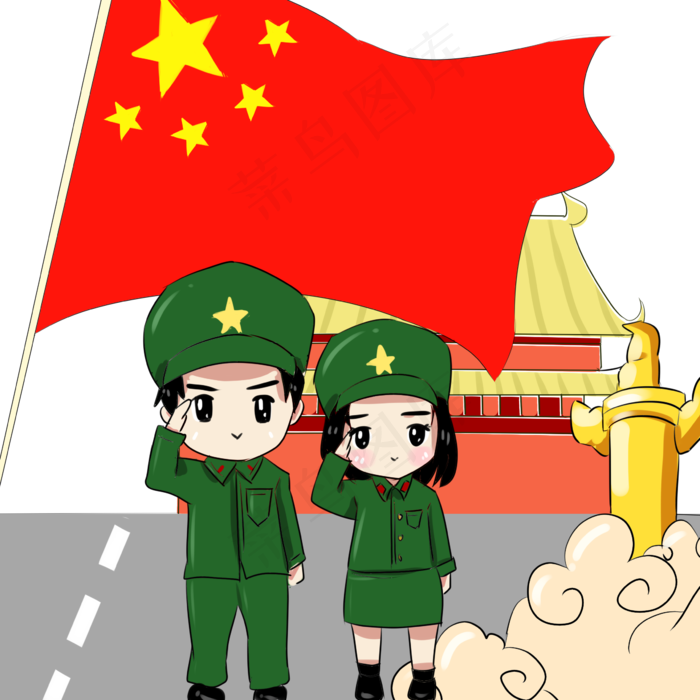 手绘卡通可爱国庆节场景(2362X2362(DPI:300))psd模版下载