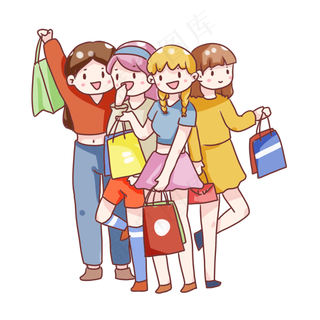 手绘卡通双十一购物女孩