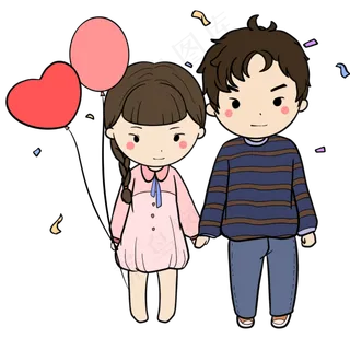 浪漫情人节爱心气球男孩女孩牵手