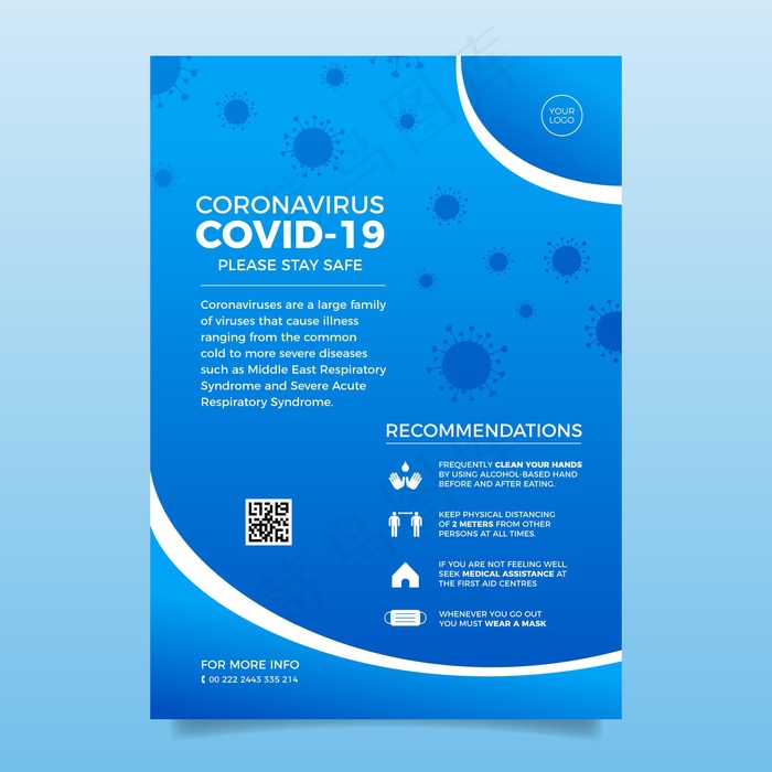 蓝色信息covid-19宣传单,DM传单模板eps,ai矢量模版下载