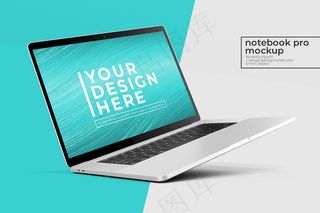 可更换的现实的高级笔记本电脑专业psd模型样机设计在左视图的左角位置