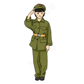 国庆节可爱小女孩穿军绿色军装立