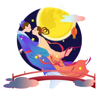 七夕情人节牛郎织女相爱矢量设计