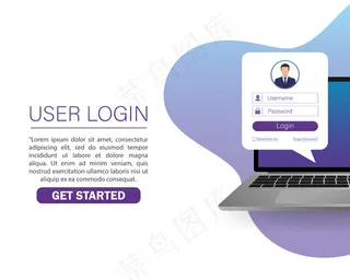用户登录笔记本电脑的图示。笔记本电脑图标插图。