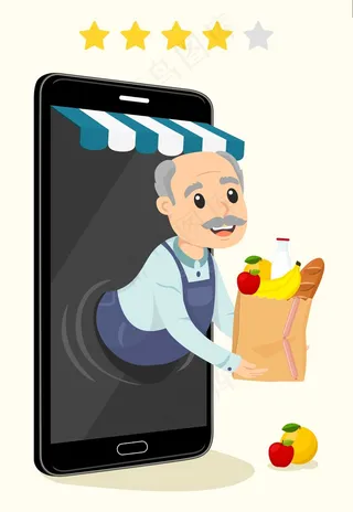 送餐的老人从手机里走出来