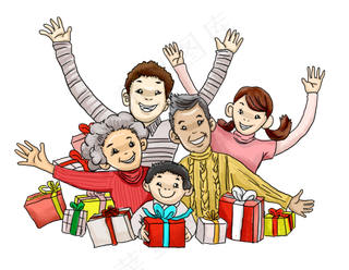 手绘重阳节家庭聚会