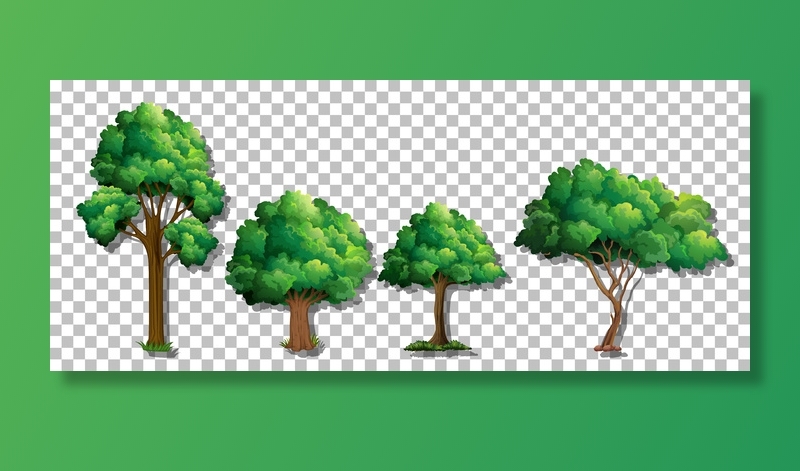 在透明背景上设置各种树木