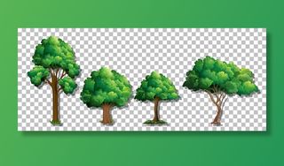 在透明背景上设置各种树木