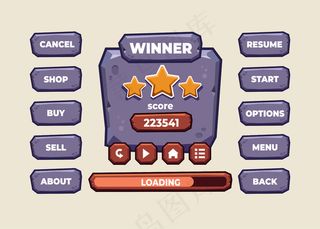 设计一套完整的得分按钮游戏弹出窗口，图标，窗口和元素创造中世纪的rpg视频游戏