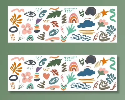 手绘各种形状和物体作为背景。大套涂鸦抽象现代潮流。