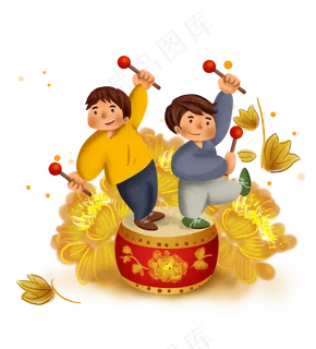 双人打鼓庆祝国庆节