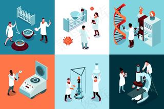 具有一组方形组合物的等距科学实验室设计概念