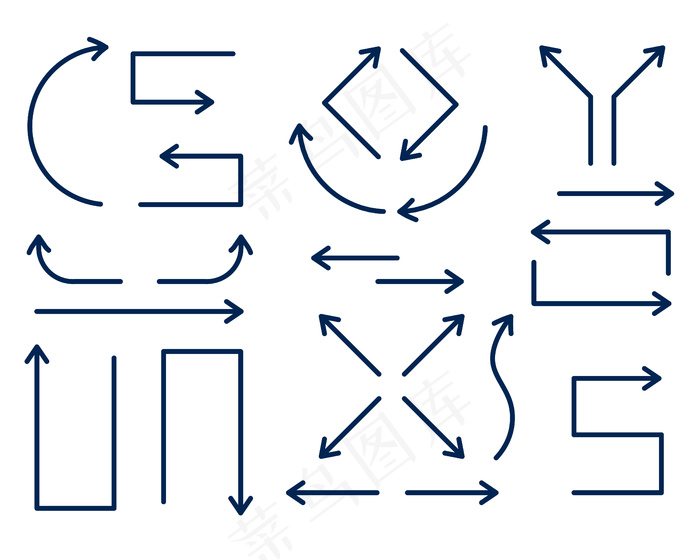 一组细线样式的方向箭头eps,ai矢量模版下载