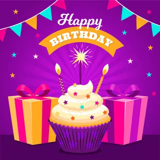 送上礼物和纸杯蛋糕祝你生日快乐