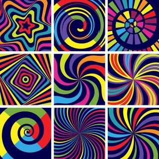 催眠的彩色形状。抽象圆形螺旋现代心理门诊背景墙纸。