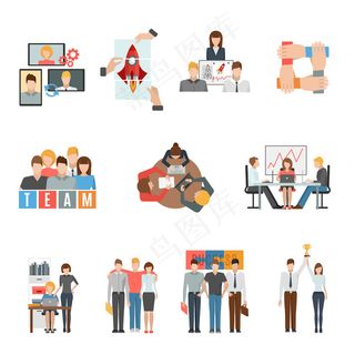 团队合作平面图标集