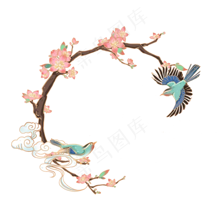 国潮七夕桃花喜鹊边框(2000X2000(DPI:300))psd模版下载