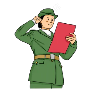 国庆节短发女军人穿军装宣誓卡通
