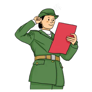 国庆节短发女军人穿军装宣誓卡通