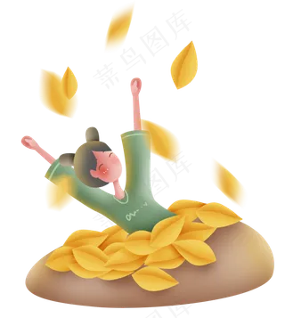 秋天落叶和女孩