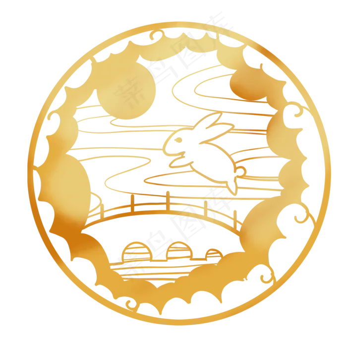 金色中秋月圆玉兔剪纸(2000X2000(DPI:300))psd模版下载