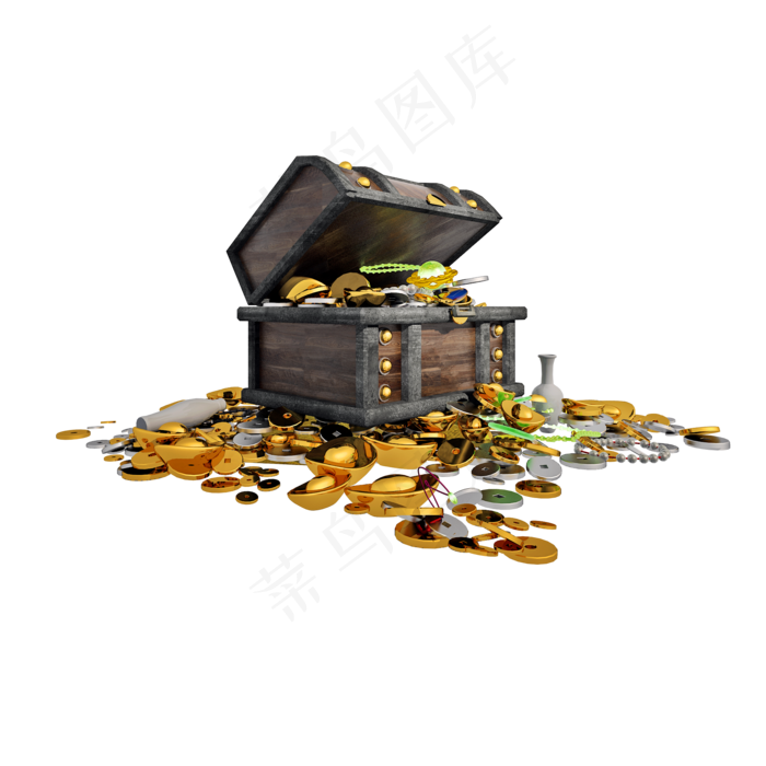 仿真金币宝箱png图(2000X2000(DPI:300))psd模版下载